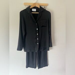 Sleeper Black Silk Satin Long Sleeve Top & Pull-On Pants Pajama Set Size Small